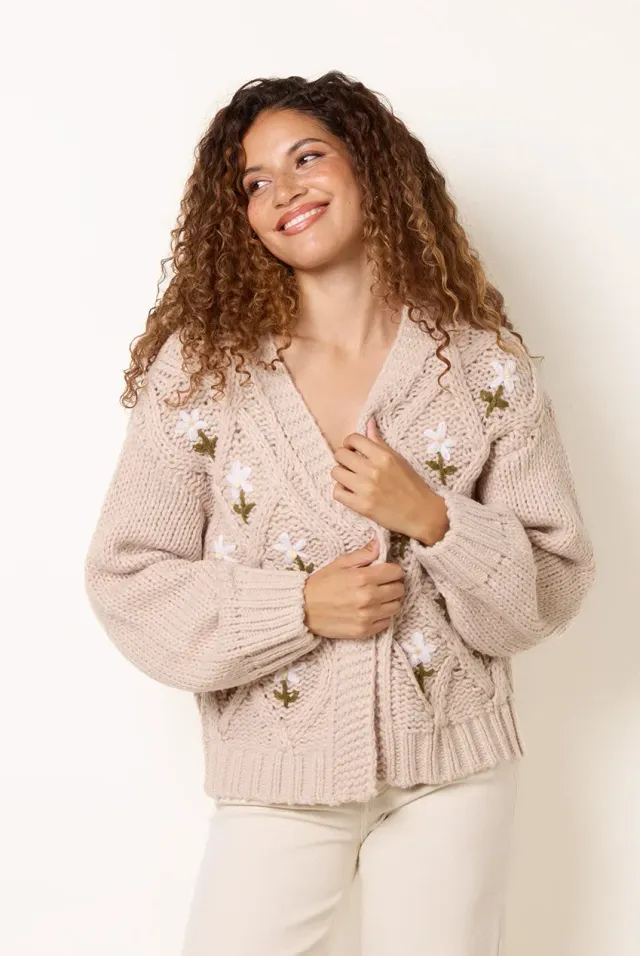 Blue Vanilla Flower cardigan trecce pietra manica lunga caldo