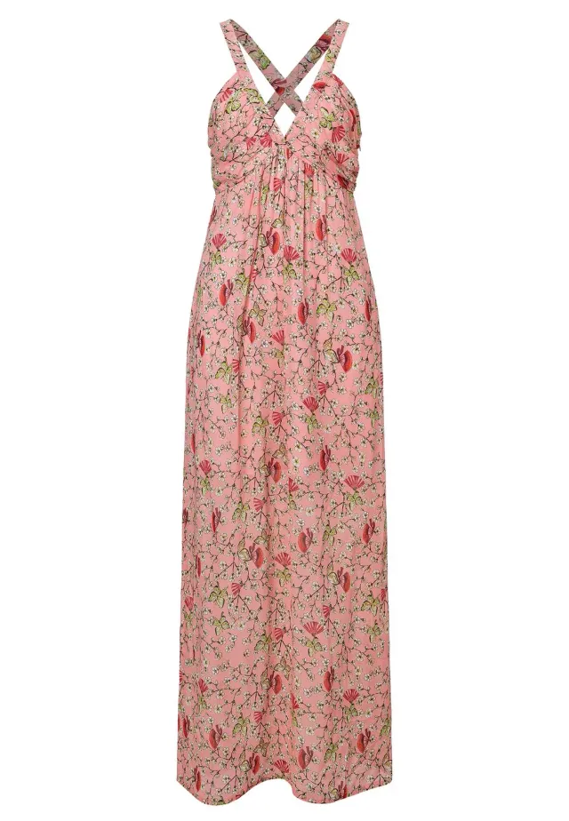 Ana Alcazar Wavea abito maxi rosa fiori scollo V