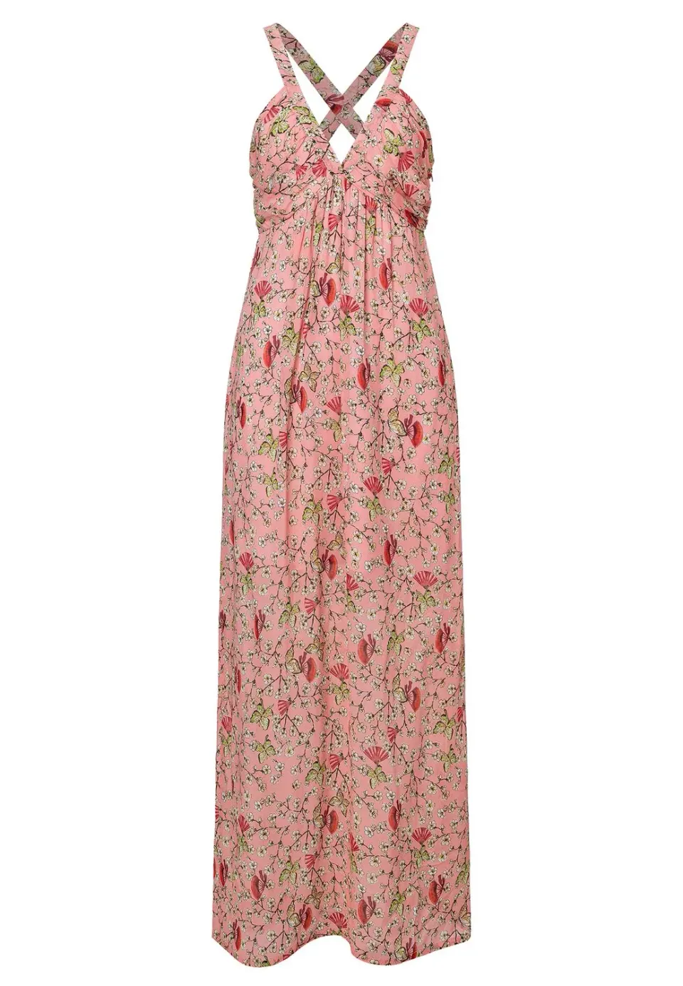 Ana Alcazar Wavea abito maxi rosa fiori scollo V