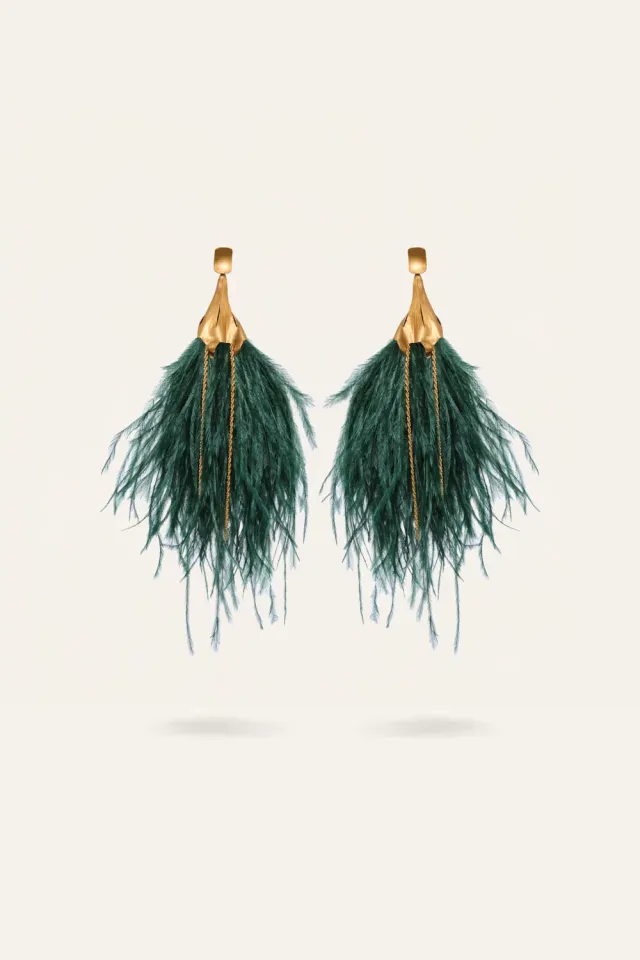 Johanna Ortiz Mystic Crescent orecchini verdi ottone piume