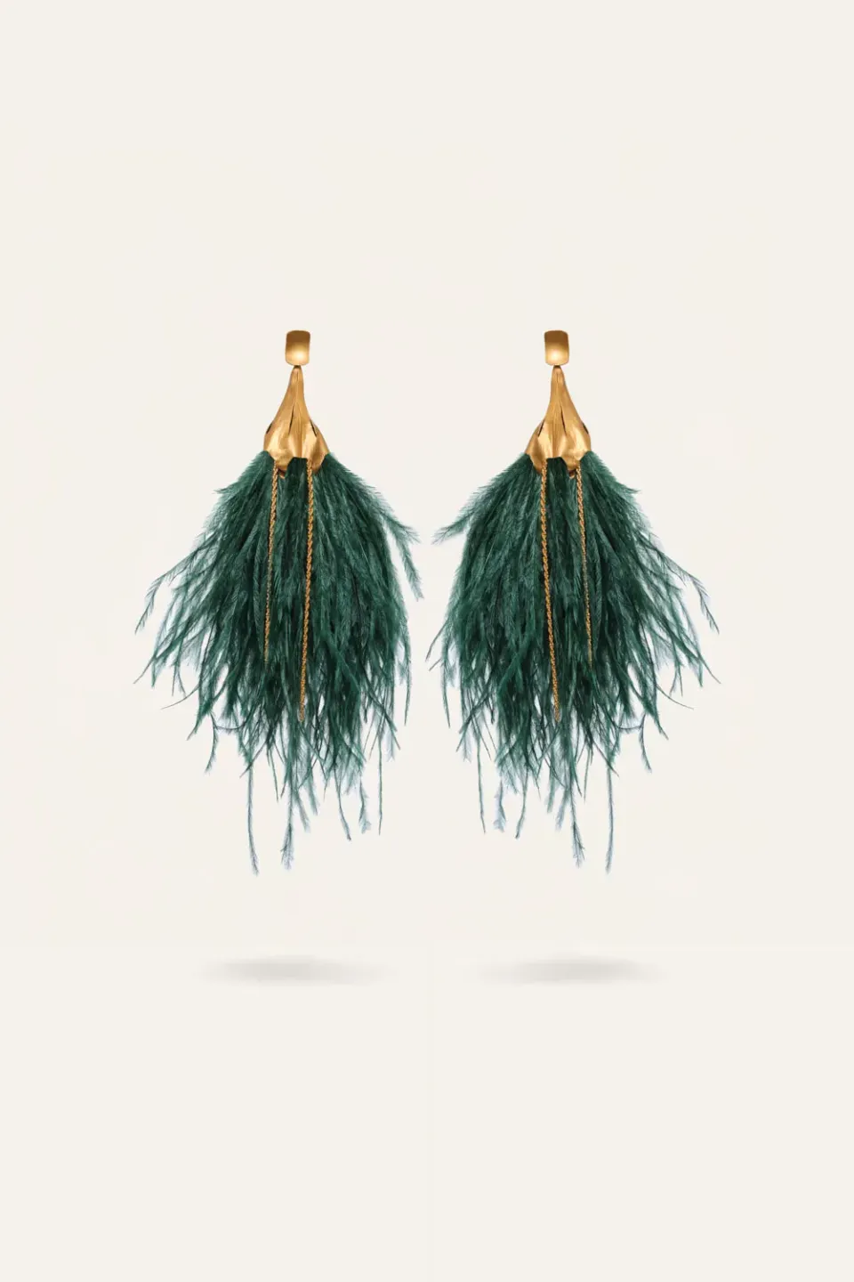 Johanna Ortiz Mystic Crescent orecchini verdi ottone piume