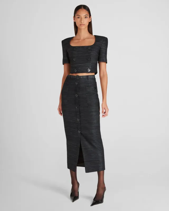 Violante Nessi Vittoria top nero tweed doppiopetto