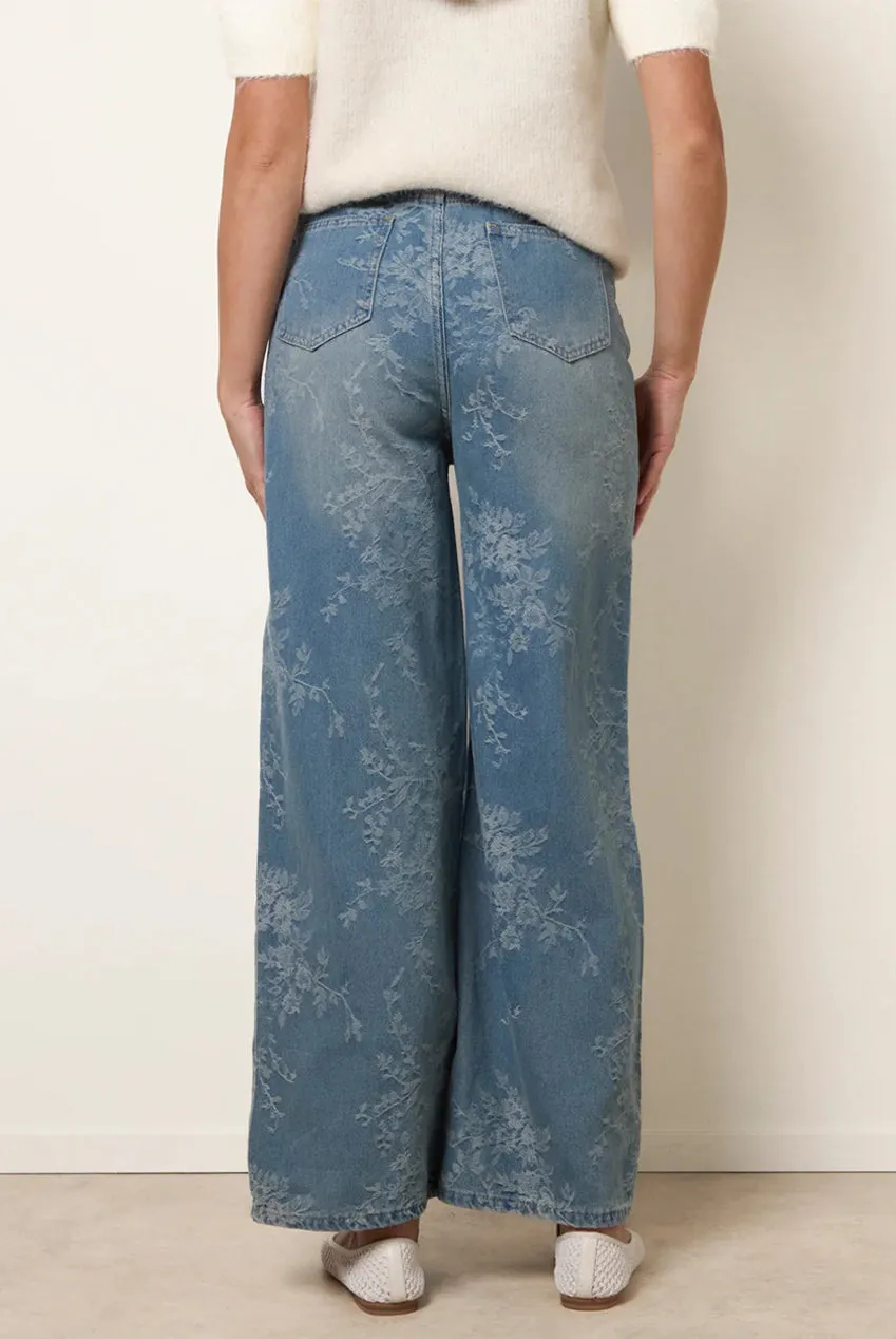 Blue Vanilla jeans flare floreali denim blu cotone