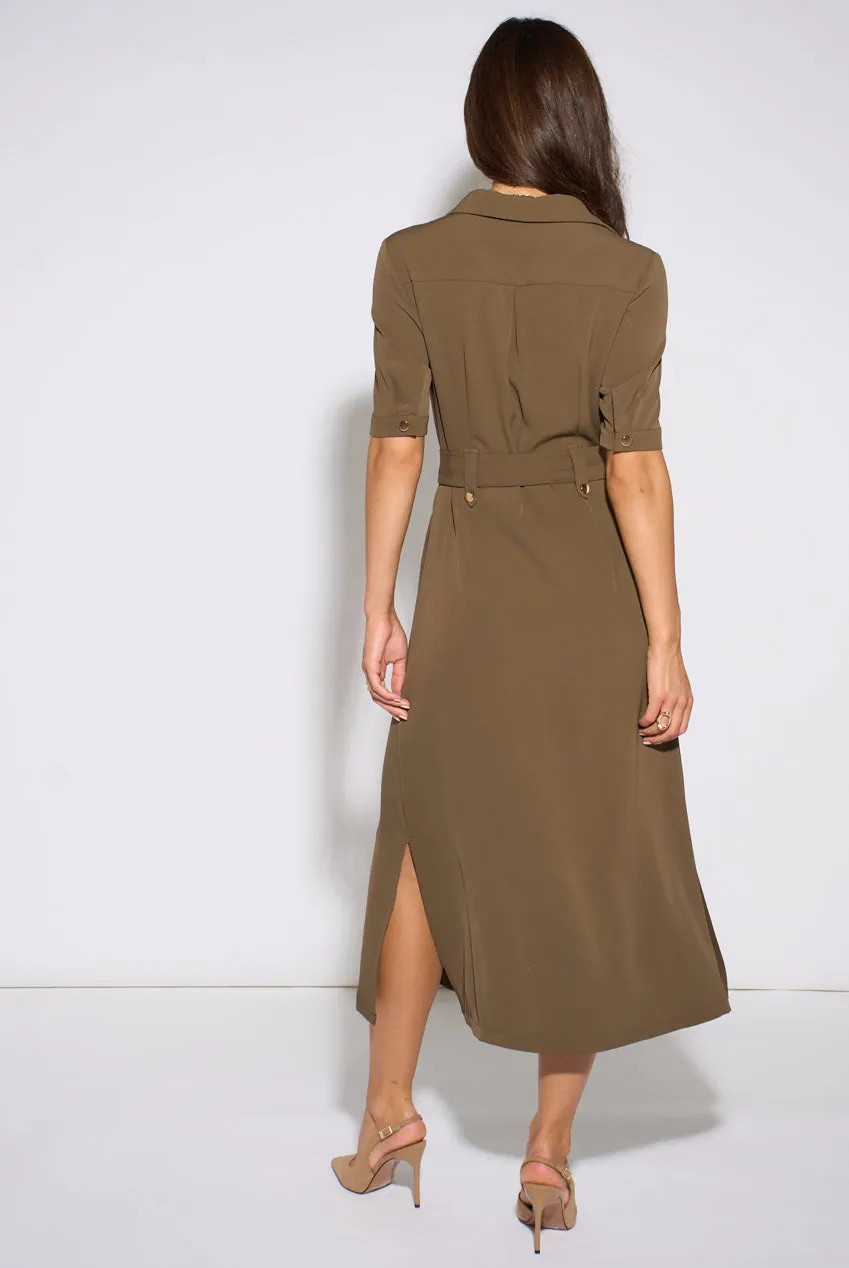 Gini London Utility abito camicia taupe hardware oro