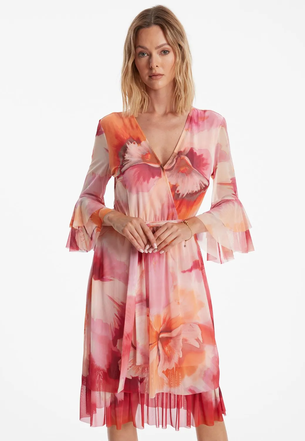 Ana Alcazar Ziana abito rosa volant mesh
