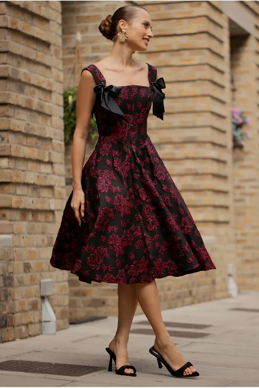 Goddiva DR4772 abito midi nero jacquard