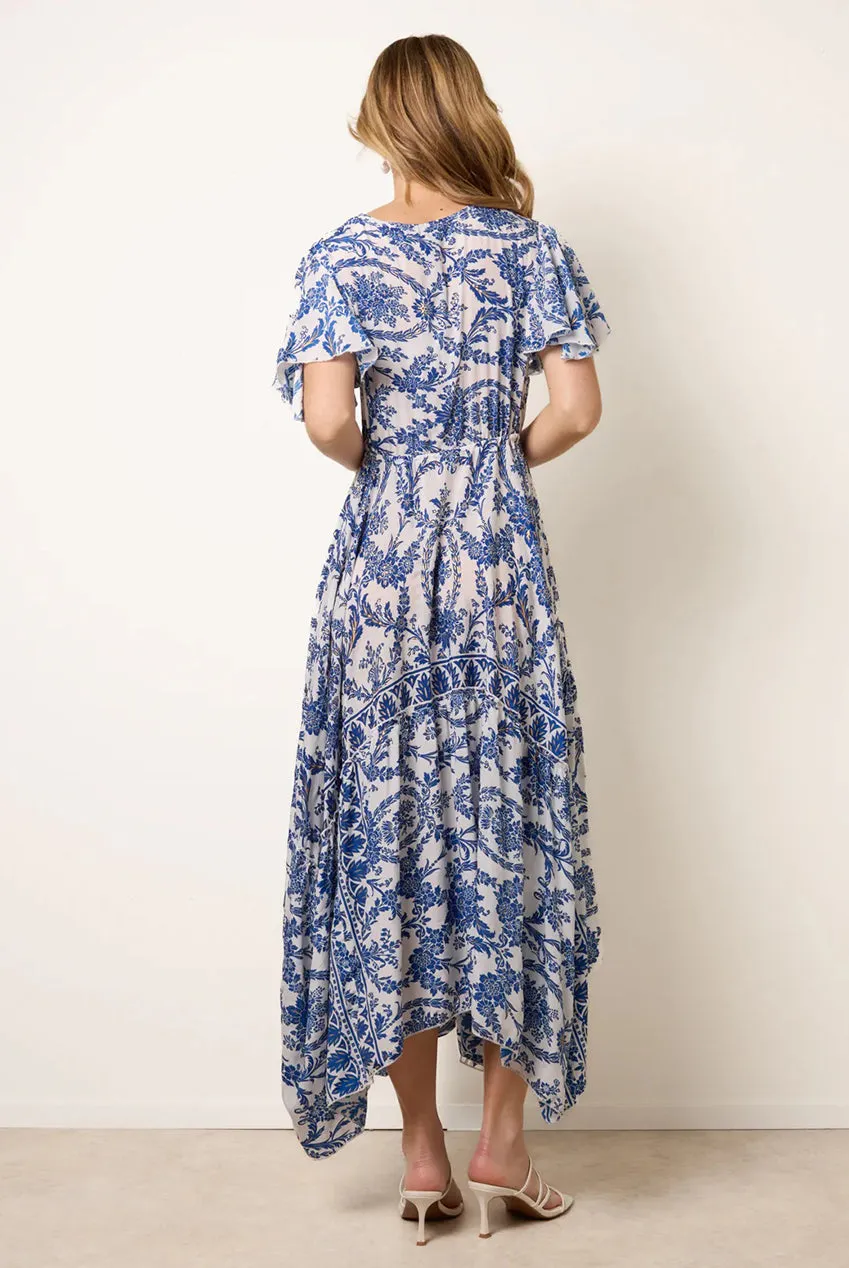 Blue Vanilla Asymmetric Hem abito midi navy fantasia