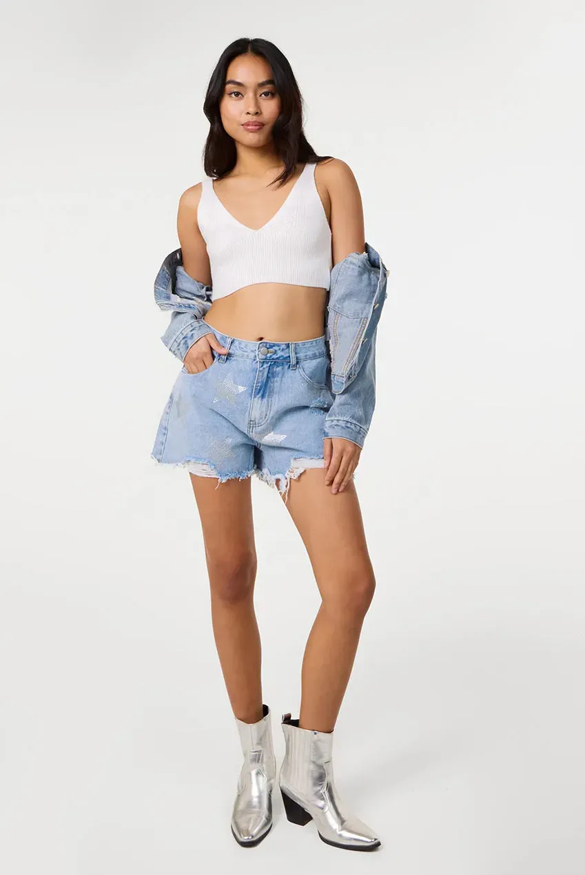 Pink Vanilla Star shorts denim blu stelle