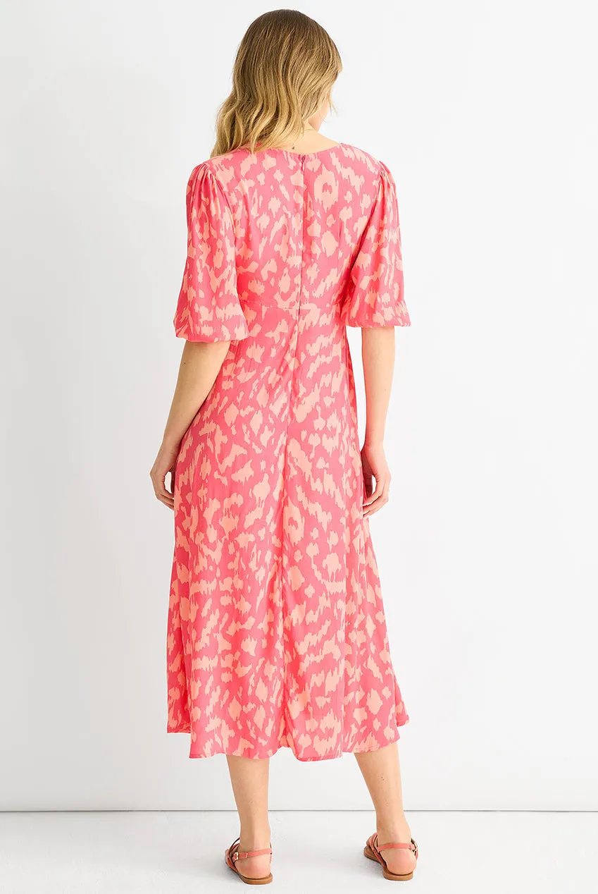 Gini London Animal Print abito midi viscosa rosa