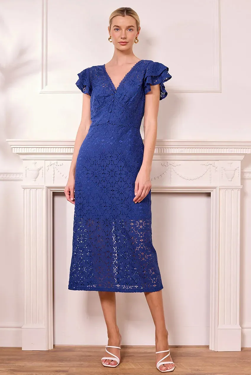 Angeleye Navy Lace abito midi blu navy in pizzo