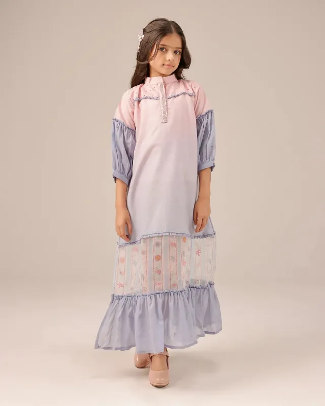 Our Dve Palm Whisper Dress vestito rosa-blu bambina