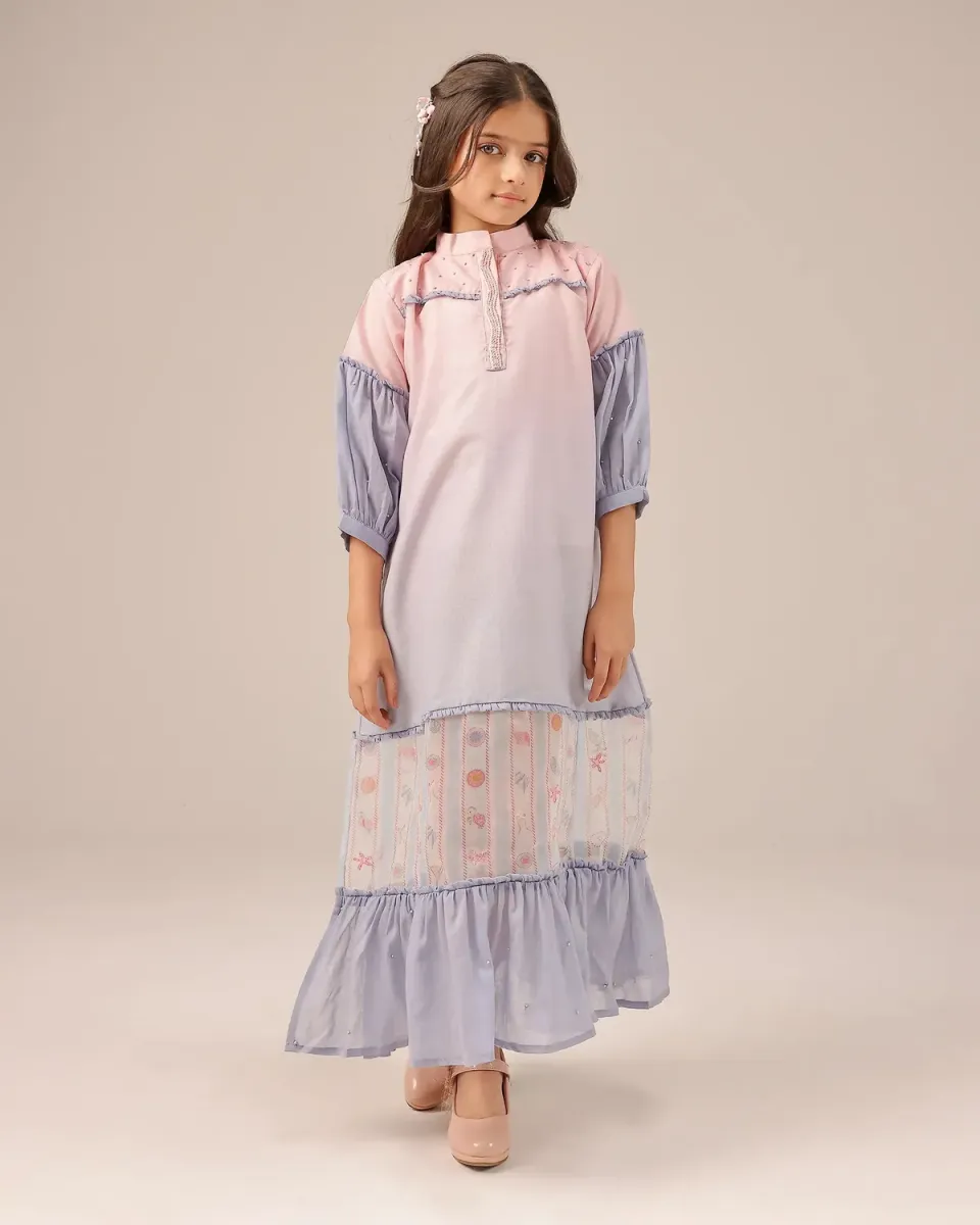 Our Dve Palm Whisper Dress vestito rosa-blu bambina