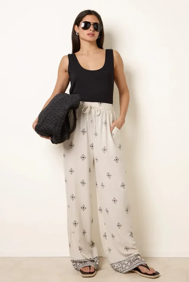 Blue Vanilla pantaloni ricamo all over stone S/M gamba larga