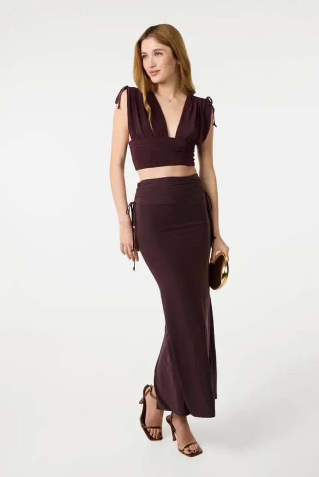 Pink Vanilla Ruched Side gonna maxi cioccolato spacco