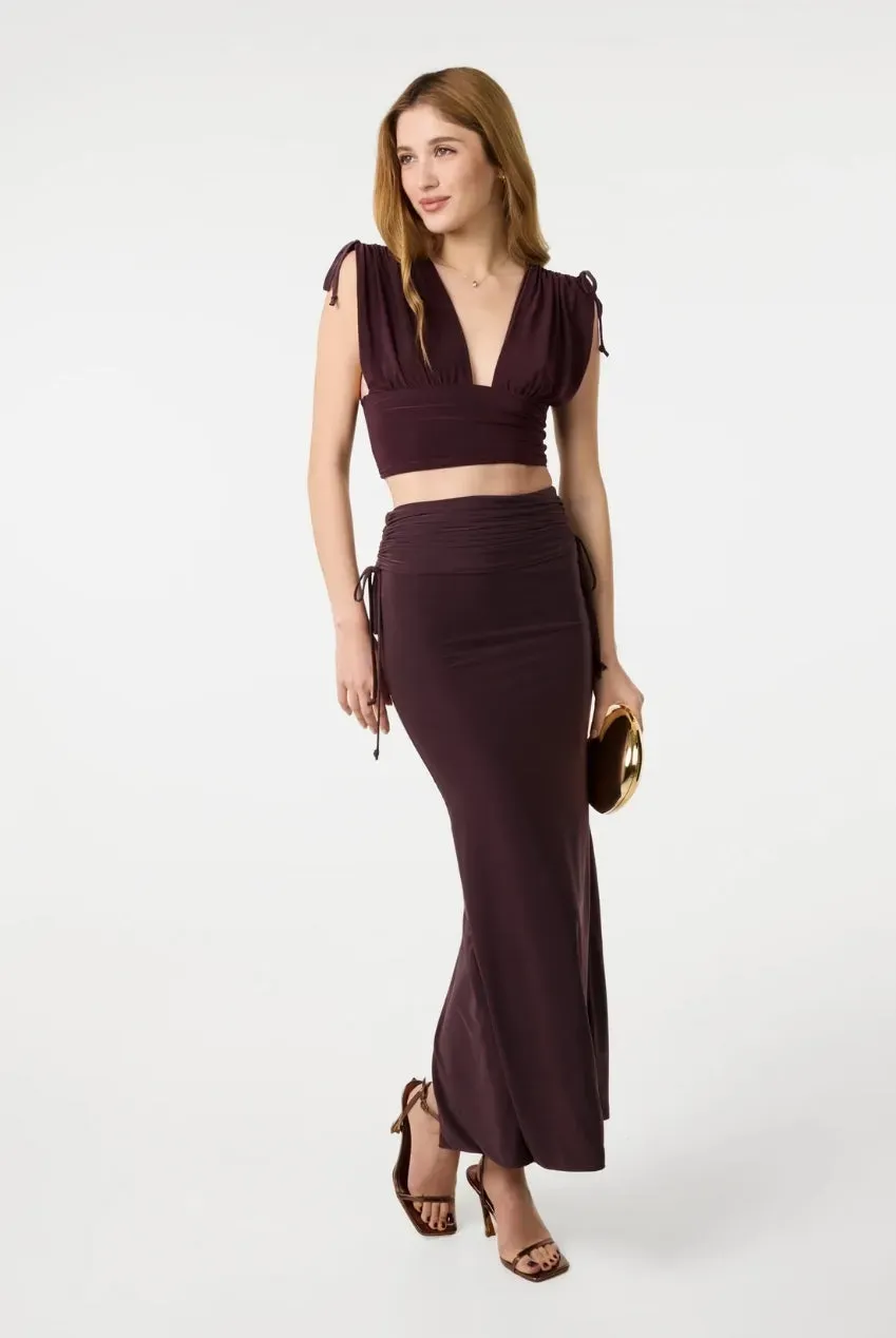 Pink Vanilla Ruched Side gonna maxi cioccolato spacco