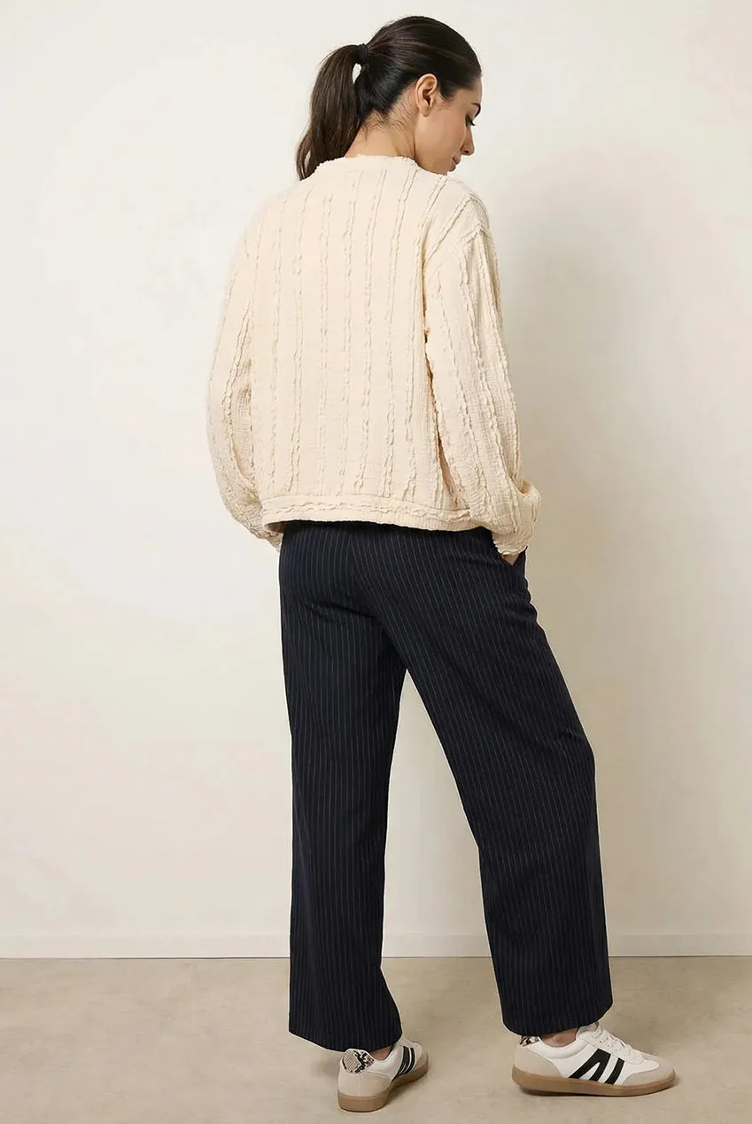 Blue Vanilla Top con Rouches Beige Manica Lunga Taglia Unica