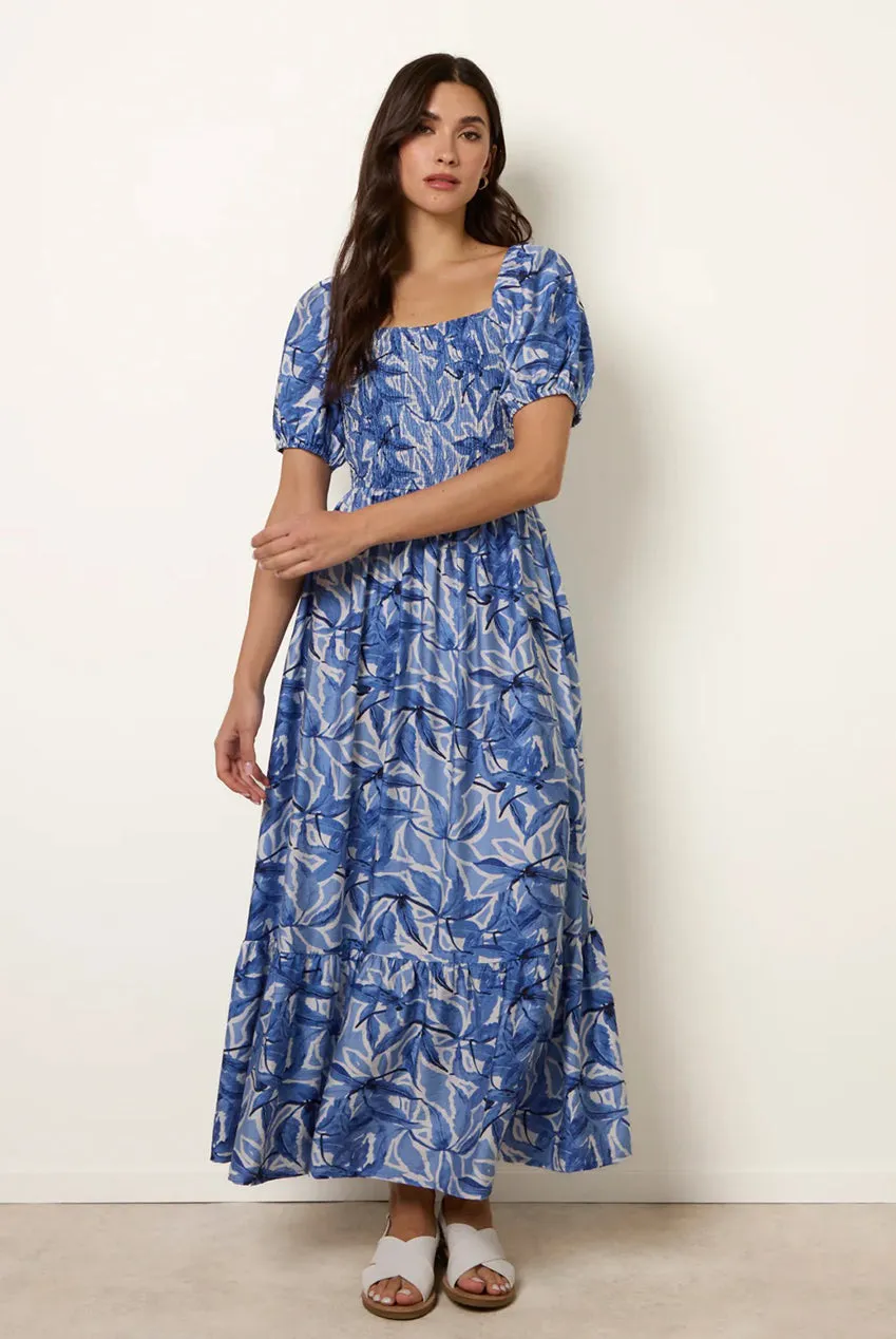 Blue Vanilla Floral abito midi blu scollo quadrato