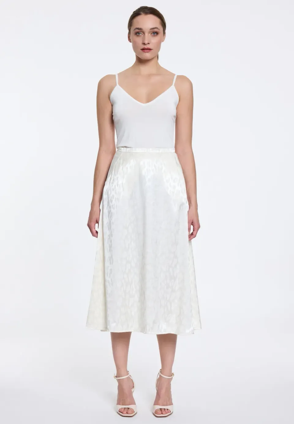 Ana Alcazar Dorya gonna satin midi avorio