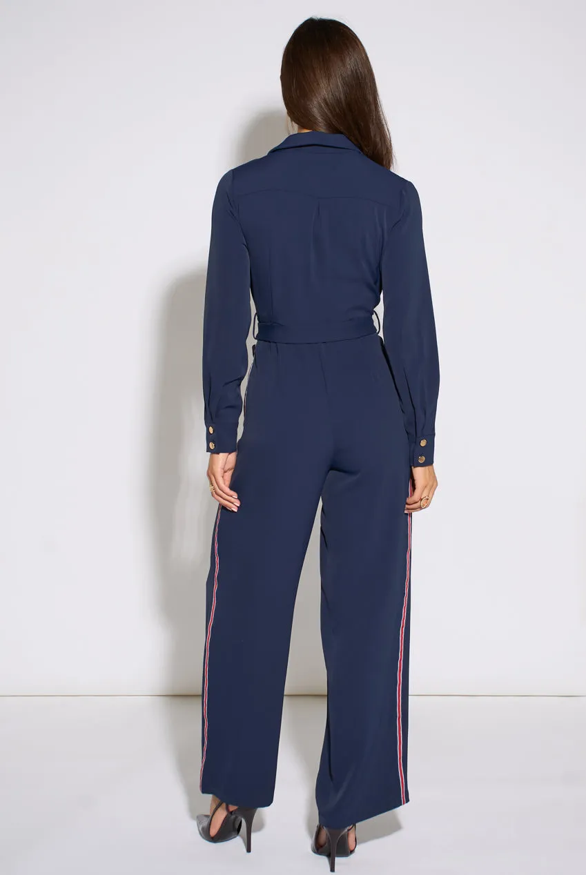 Gini London Side Strip tuta blu navy maniche lunghe