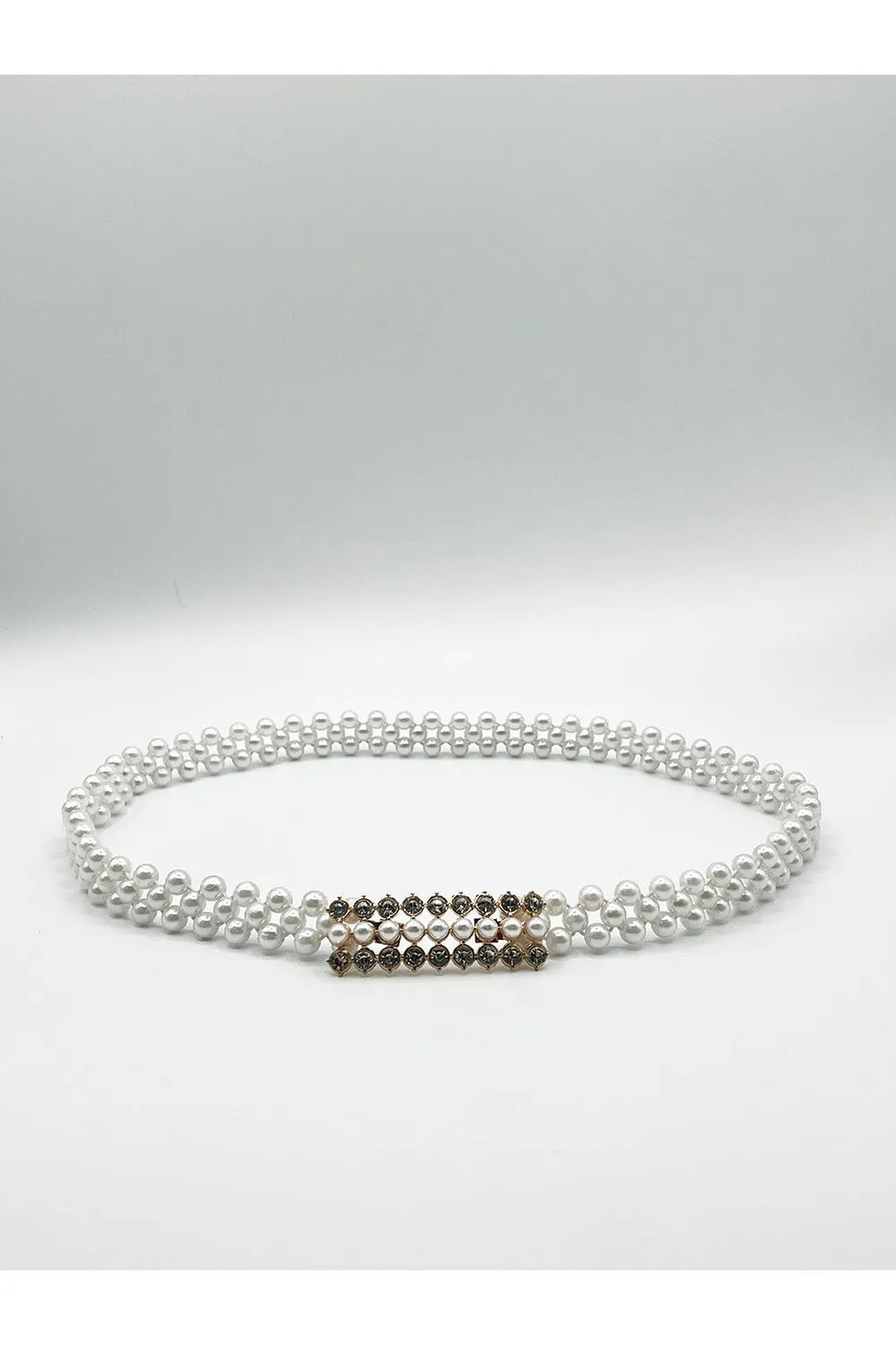 SVNX cintura perle bianche elasticizzata fibbia strass