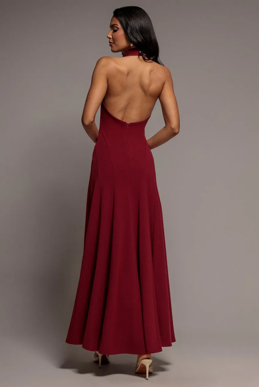 Goddiva Halterneck Cowl Neck abito maxi bordeaux schiena