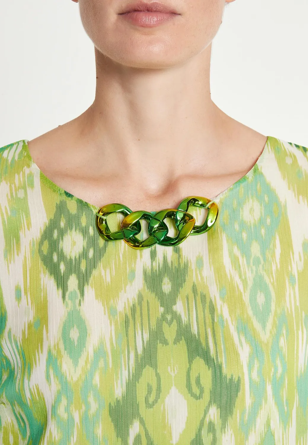 Ana Alcazar Lilo abito svasato chiffon verde fantasia