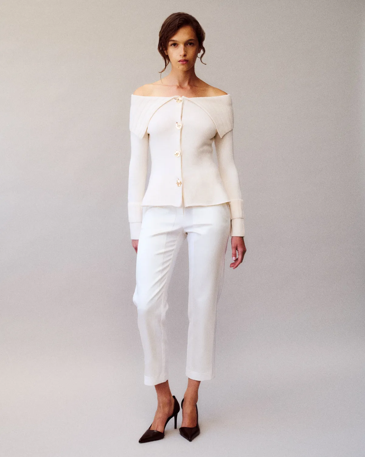 Violante Nessi Pope cardigan avorio lana merino