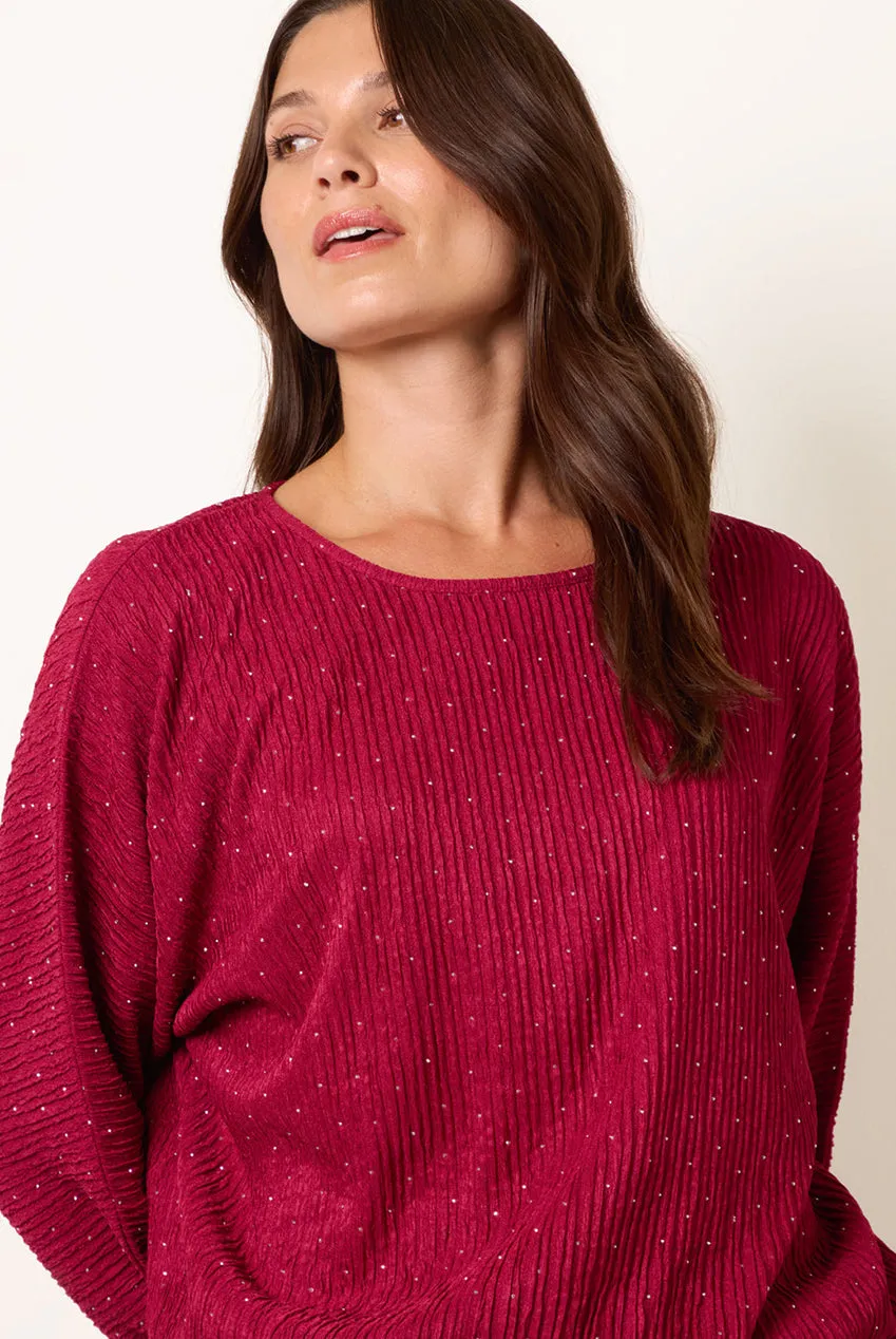 Blue Vanilla Rhinestone Batwing top vino con strass