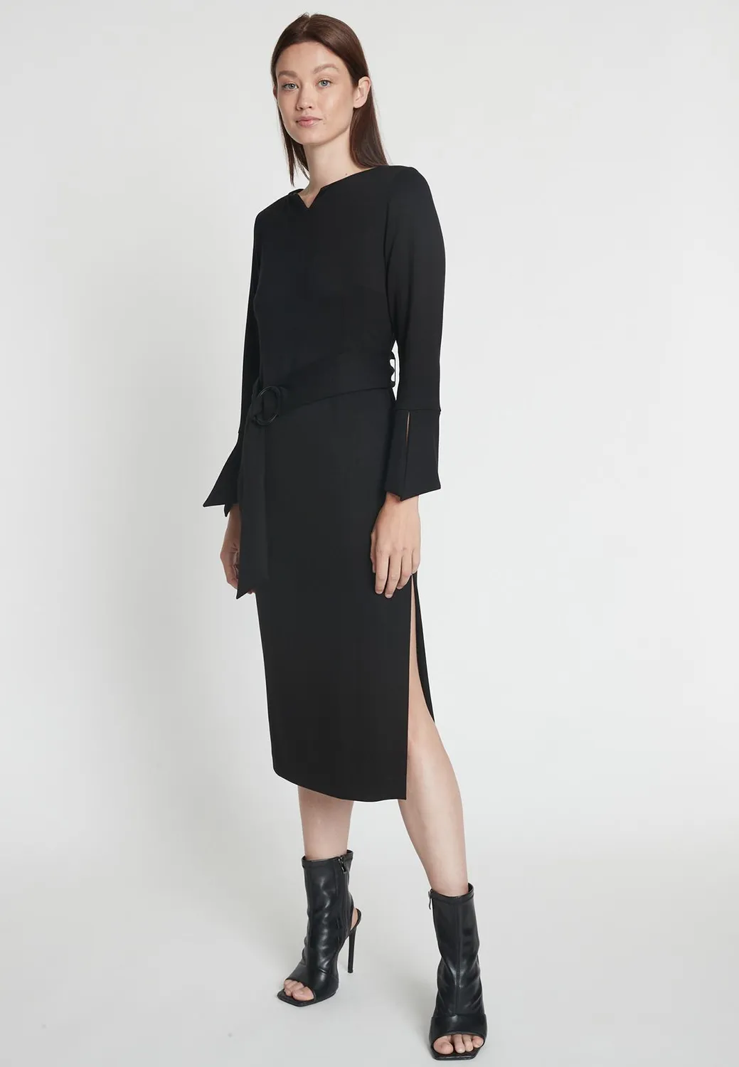 Ana Alcazar Mehea abito tubino nero jersey ufficio