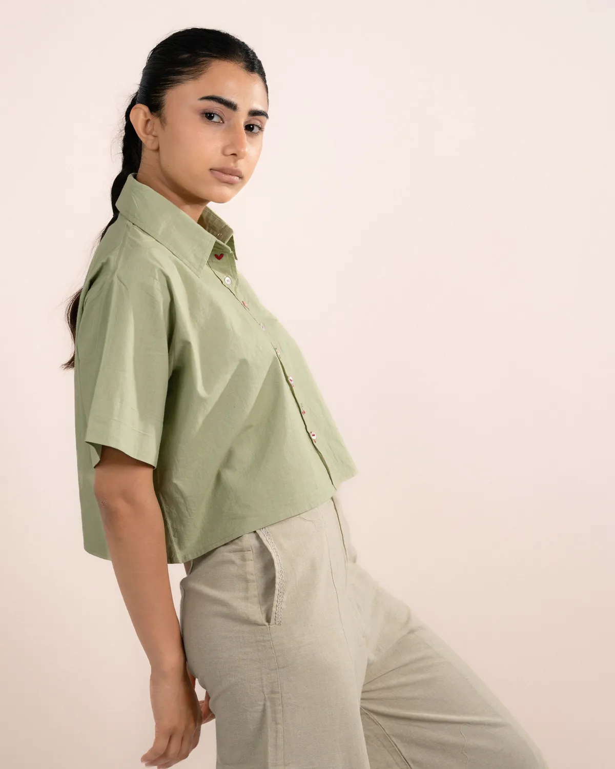 Our Dve Sia Pale Green camicia corta verde loose cotone