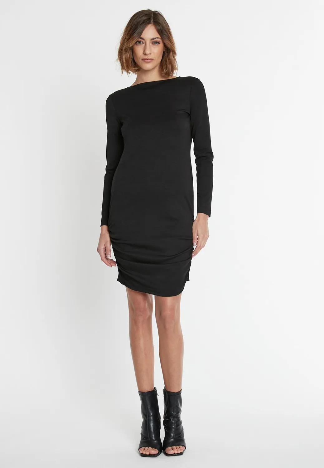 Ana Alcazar Sissi miniabito nero schiena nuda jersey