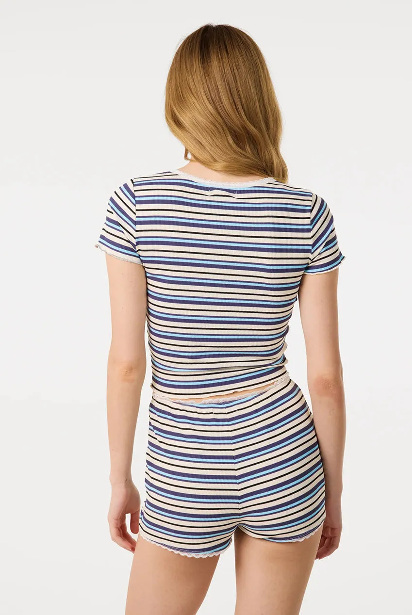 Pink Vanilla Stripe Lace Trim top righe multicolor S/M cotone
