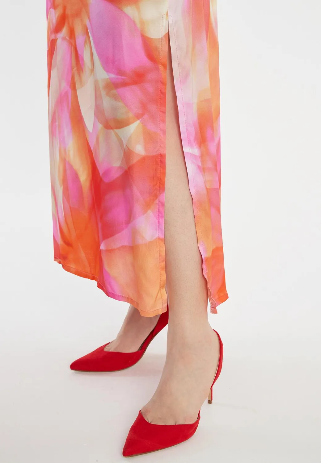 Ana Alcazar Zawa abito lungo satin floreale arancio