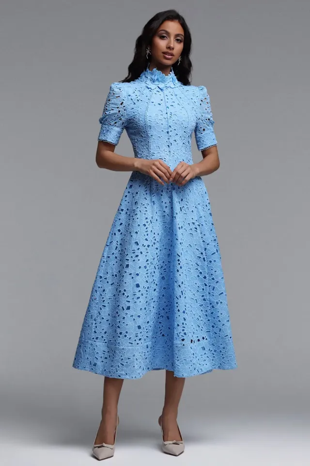 Bella Barnett Kitsu abito midi blu manica corta cocktail