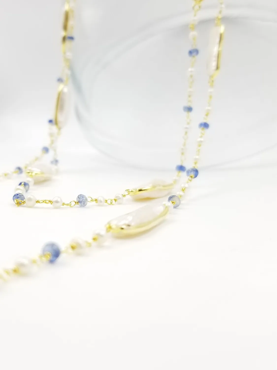 Our Dve collana lunga perle acquamarina oro 18kt