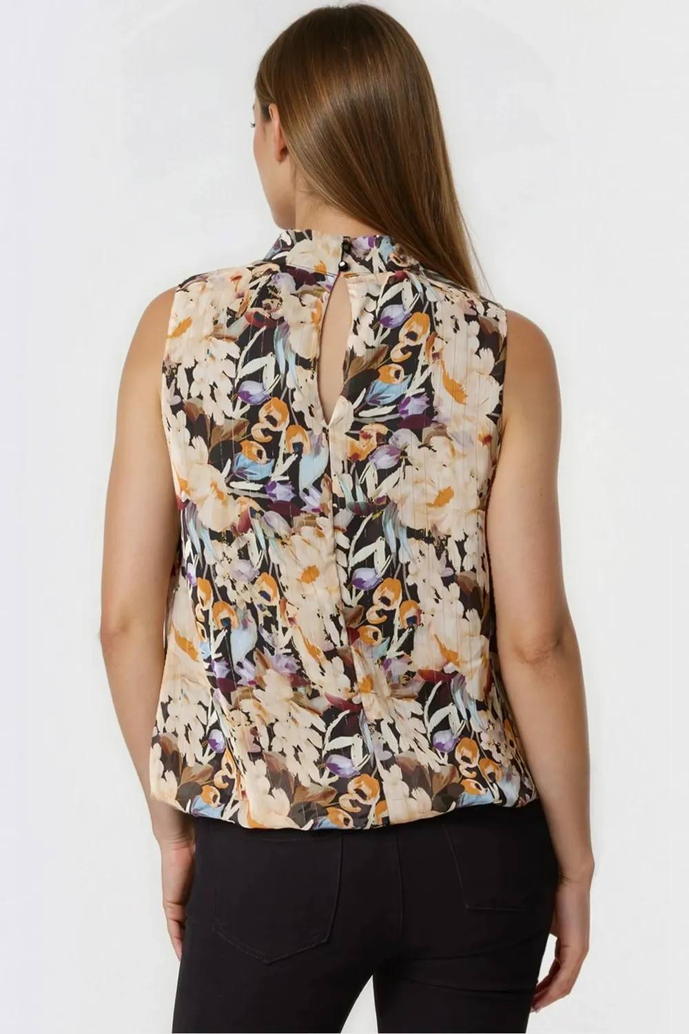 Aftershock London top nero floreale collo alto