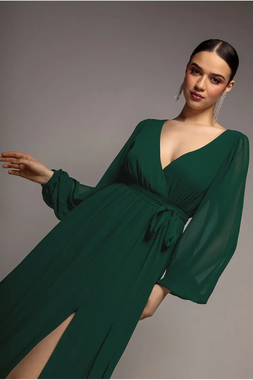 Goddiva Sustainable Wrap Abito Maxi Verde Chiffon