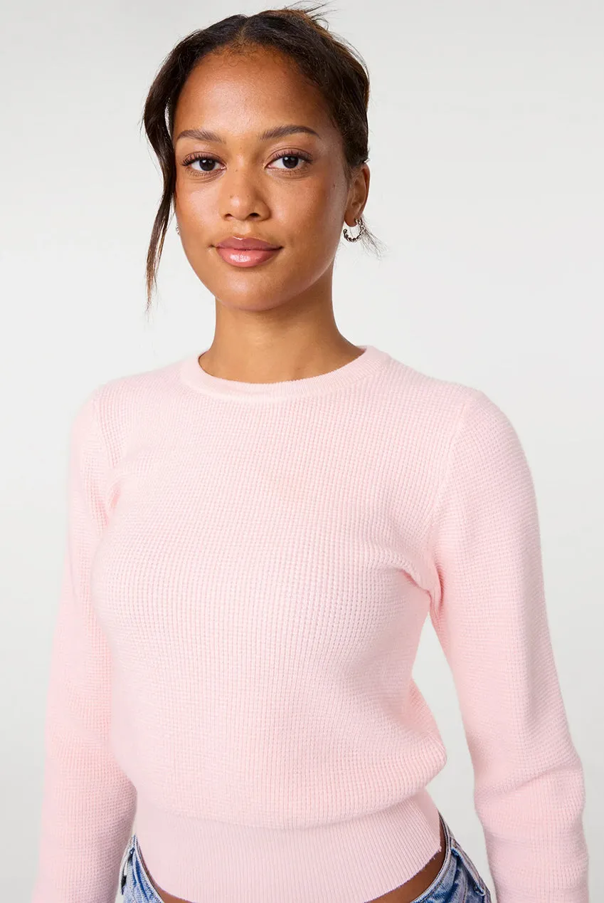 Pink Vanilla maglione rosa scollo rotondo waffle