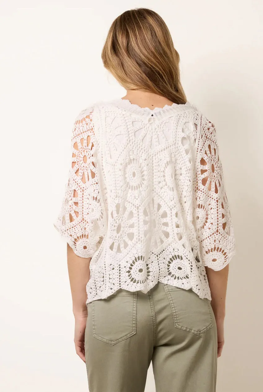 Blue Vanilla Crochet kimono top bianco cotone