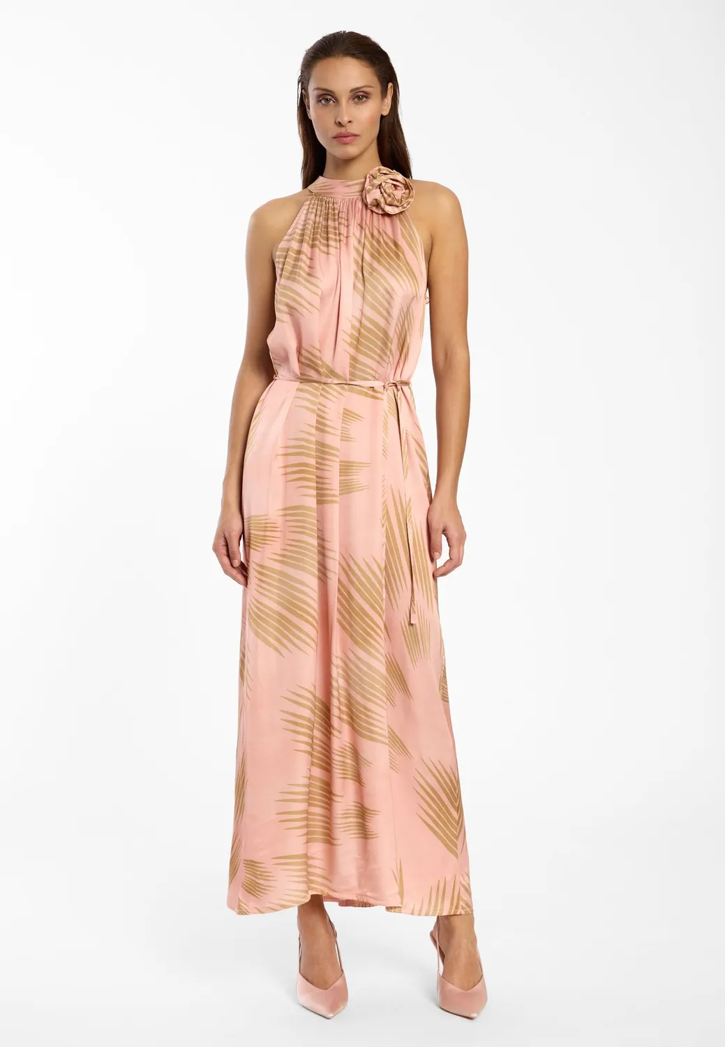 Ana Alcazar Delan abito lungo satin rosé