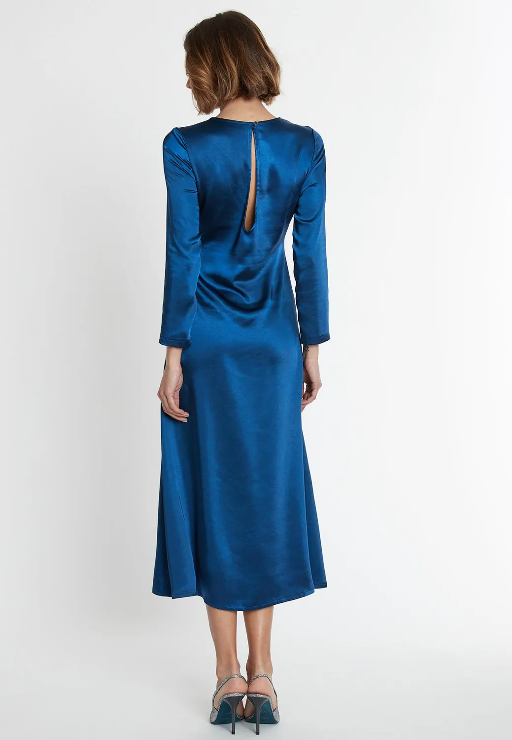 Ana Alcazar Sibea abito midi blu in raso con nodo