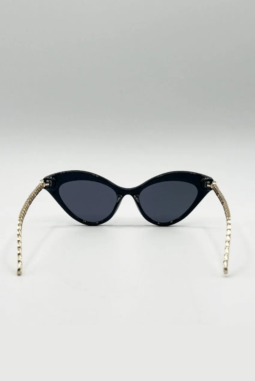 SVNX Cat Eye occhiali da sole neri montatura oro UV400