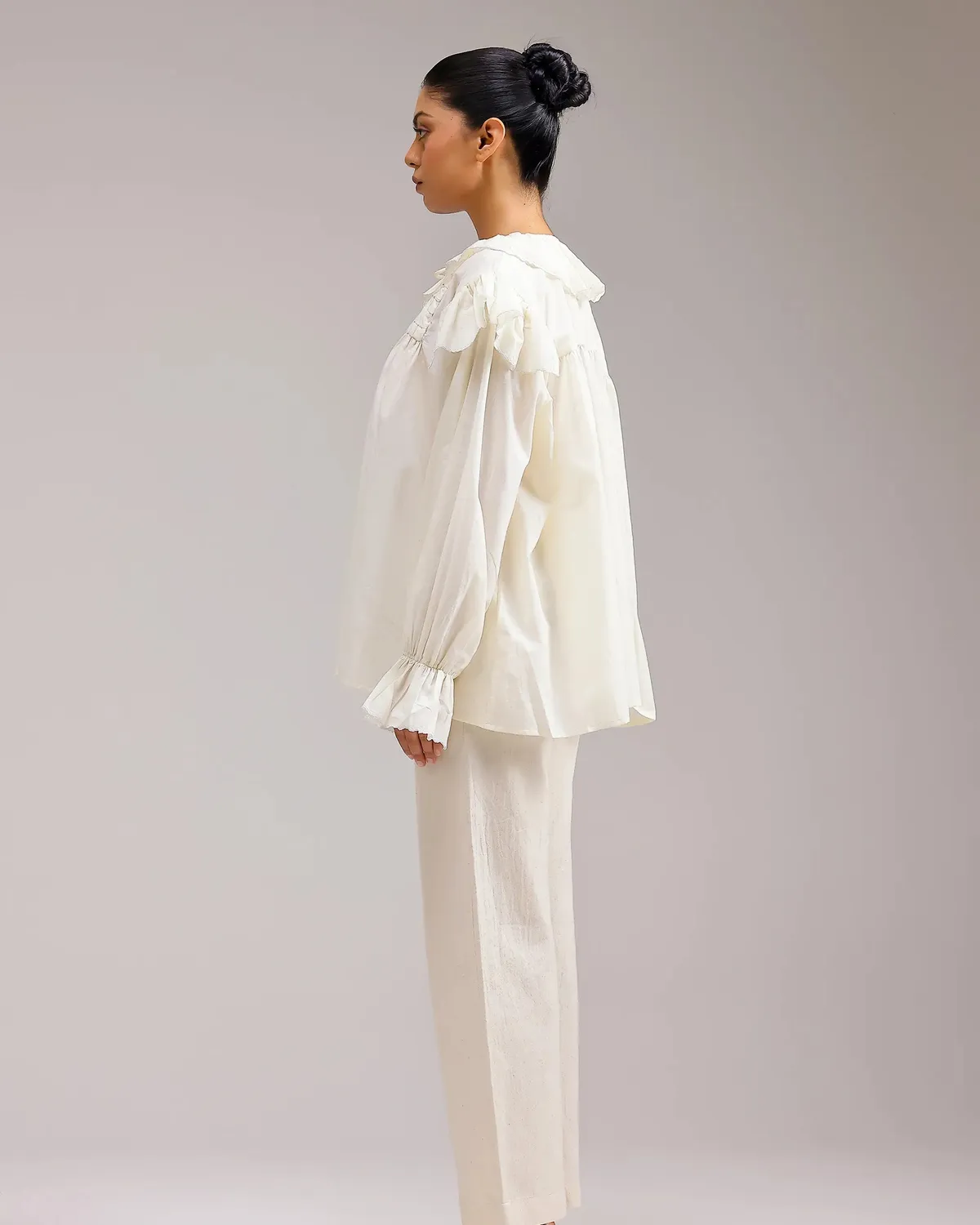 Our Dve Ivy top beige cotone volant