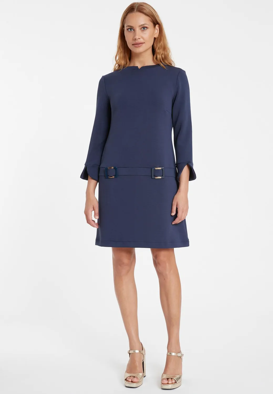 Ana Alcazar Seana abito corto blu svasato jersey