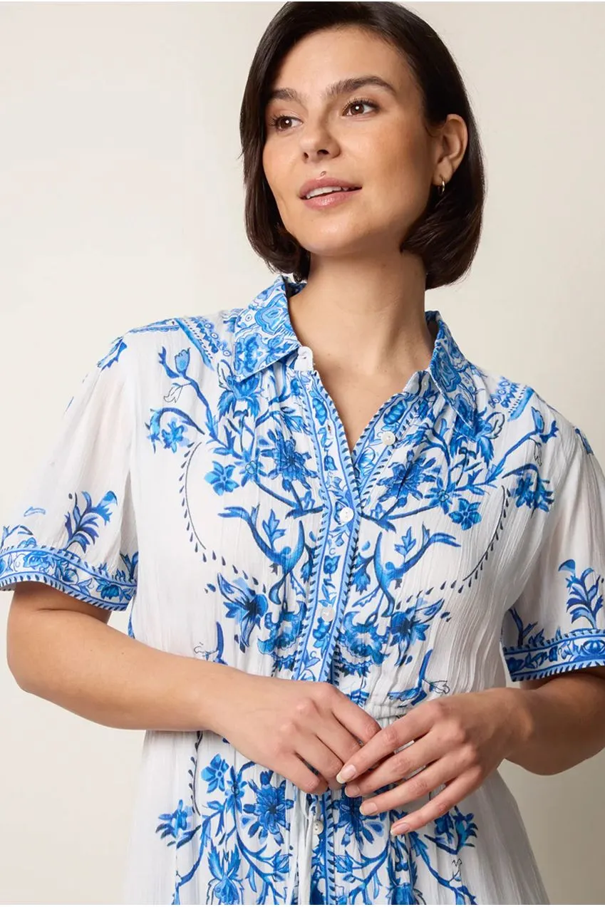 Blue Vanilla Floral Blue abito midi blu coulisse