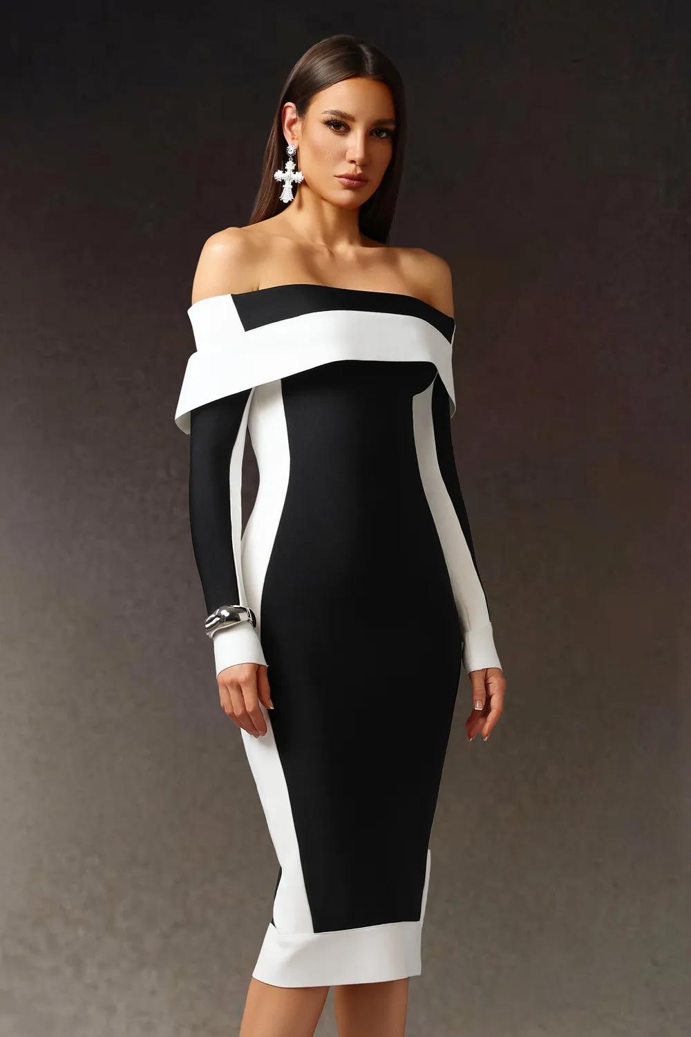 Bella Barnett Mattey abito midi nero bandage