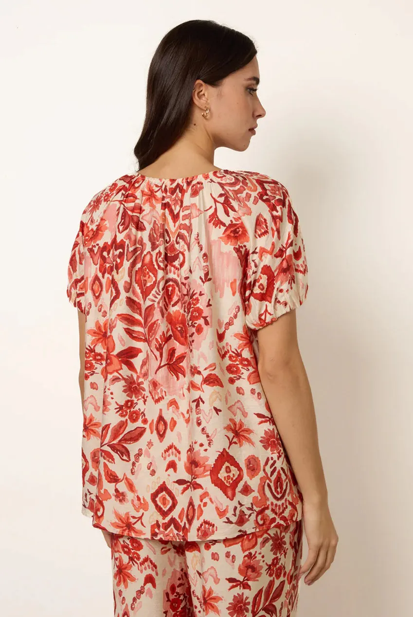 Blue Vanilla Watercolour Floral Print top arancione