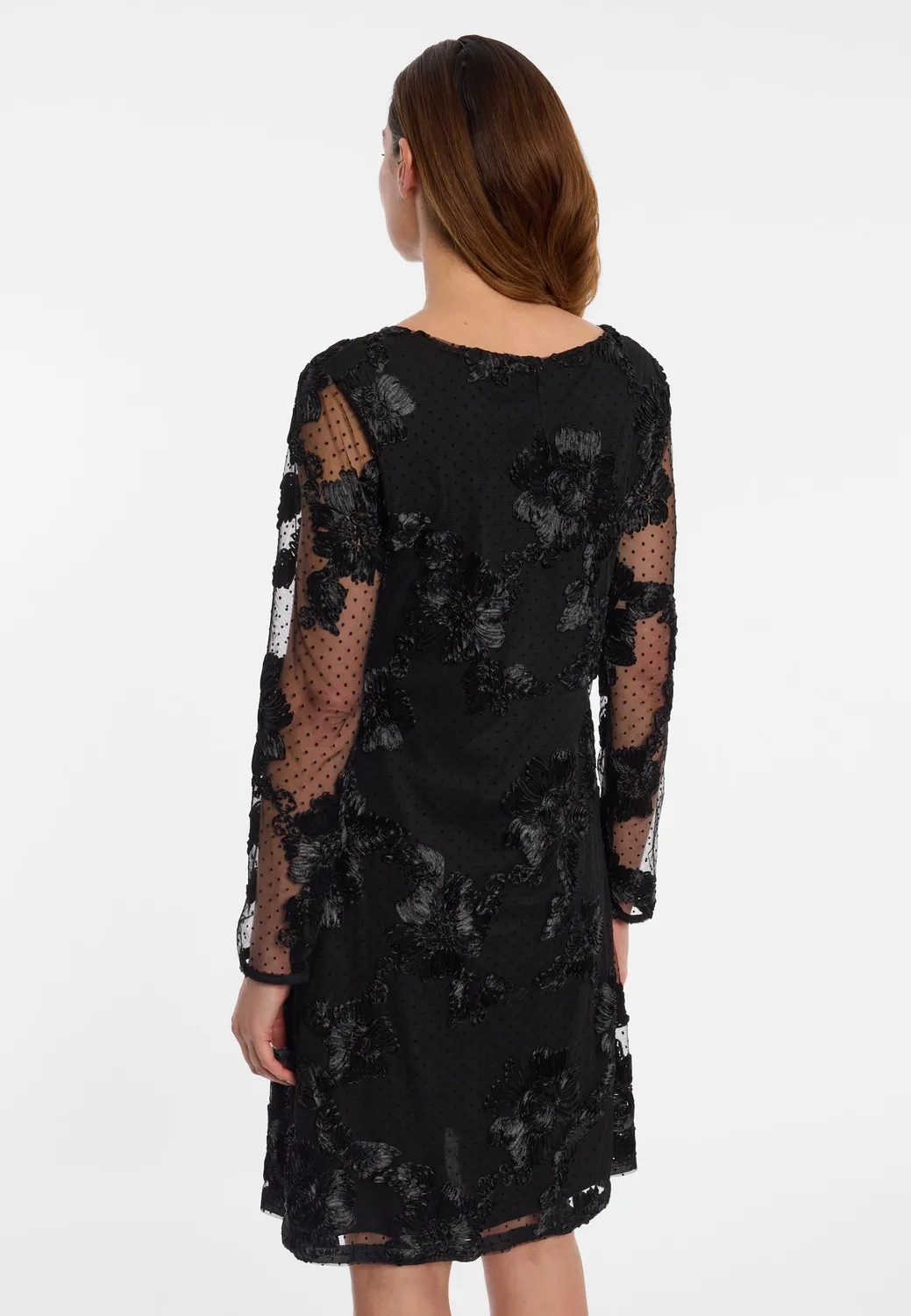 Ana Alcazar Elodrey abito nero pizzo floreale godet
