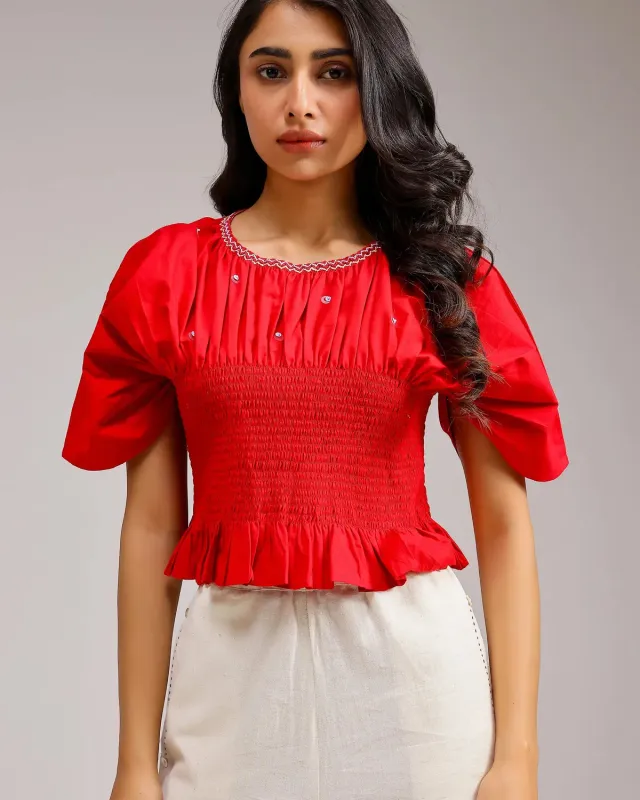 Our Dve Peplum Top top rosso smock taglia unica