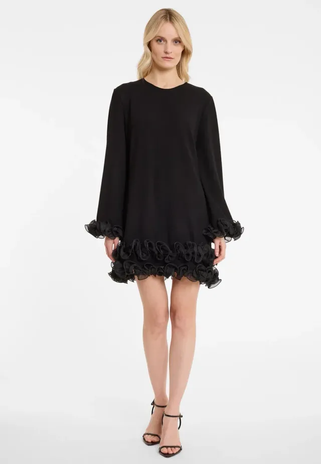 Ana Alcazar Aglia abito cocktail nero volant chiffon